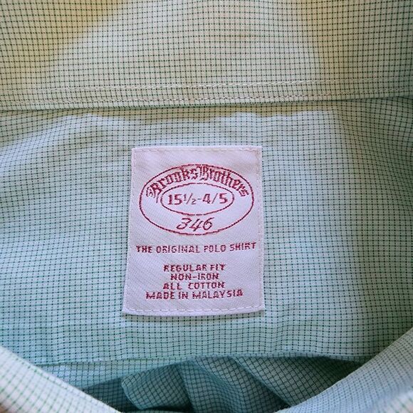 Brooks Brothers The Original Polo Shirt Regular Fit green white mens 15.5-4/5 - Picture 3 of 4